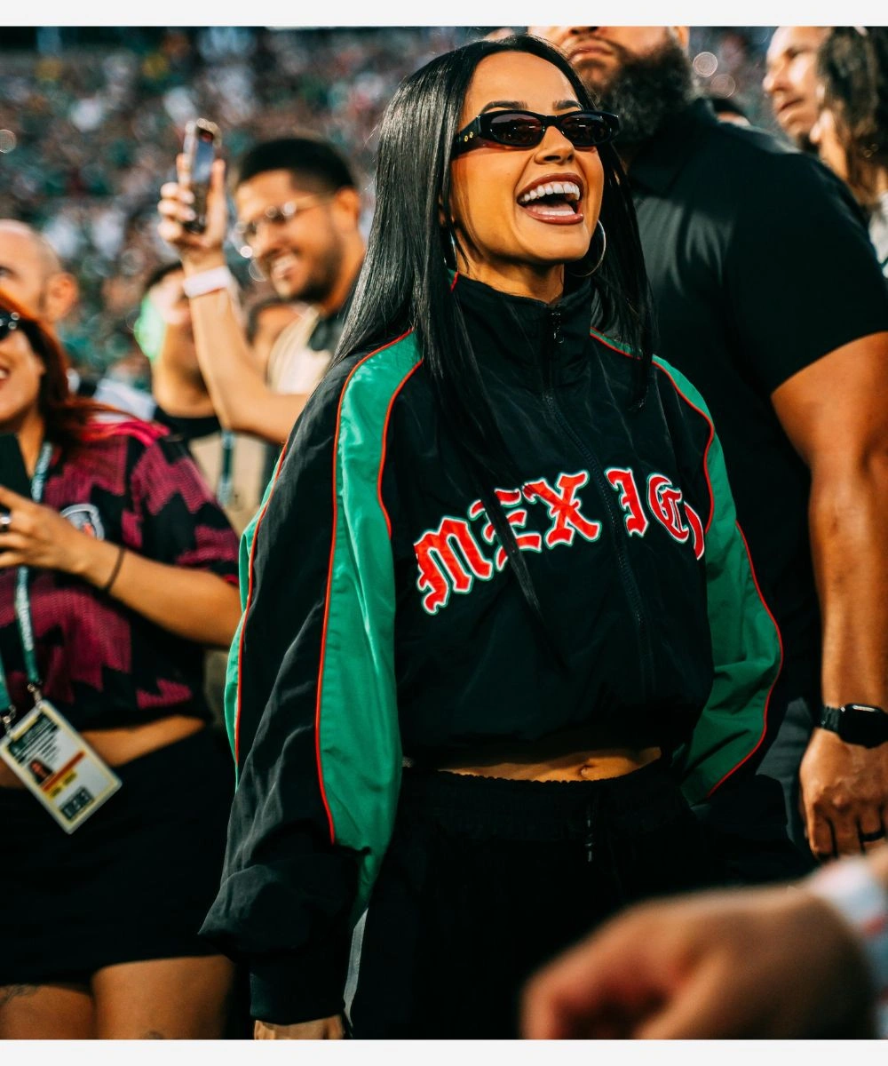 Becky G Mexico Cropped Track Jacket Black & Green