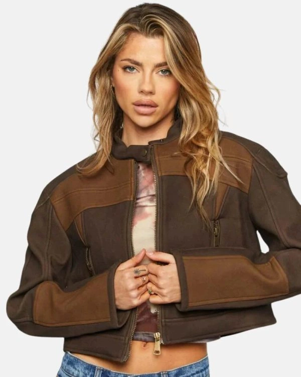 Bella Moto Chocolate Cropped Leather Jacket Women's
