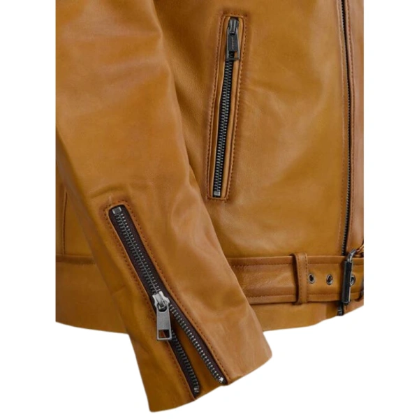 Biker Leather Jacket Brown Caramel