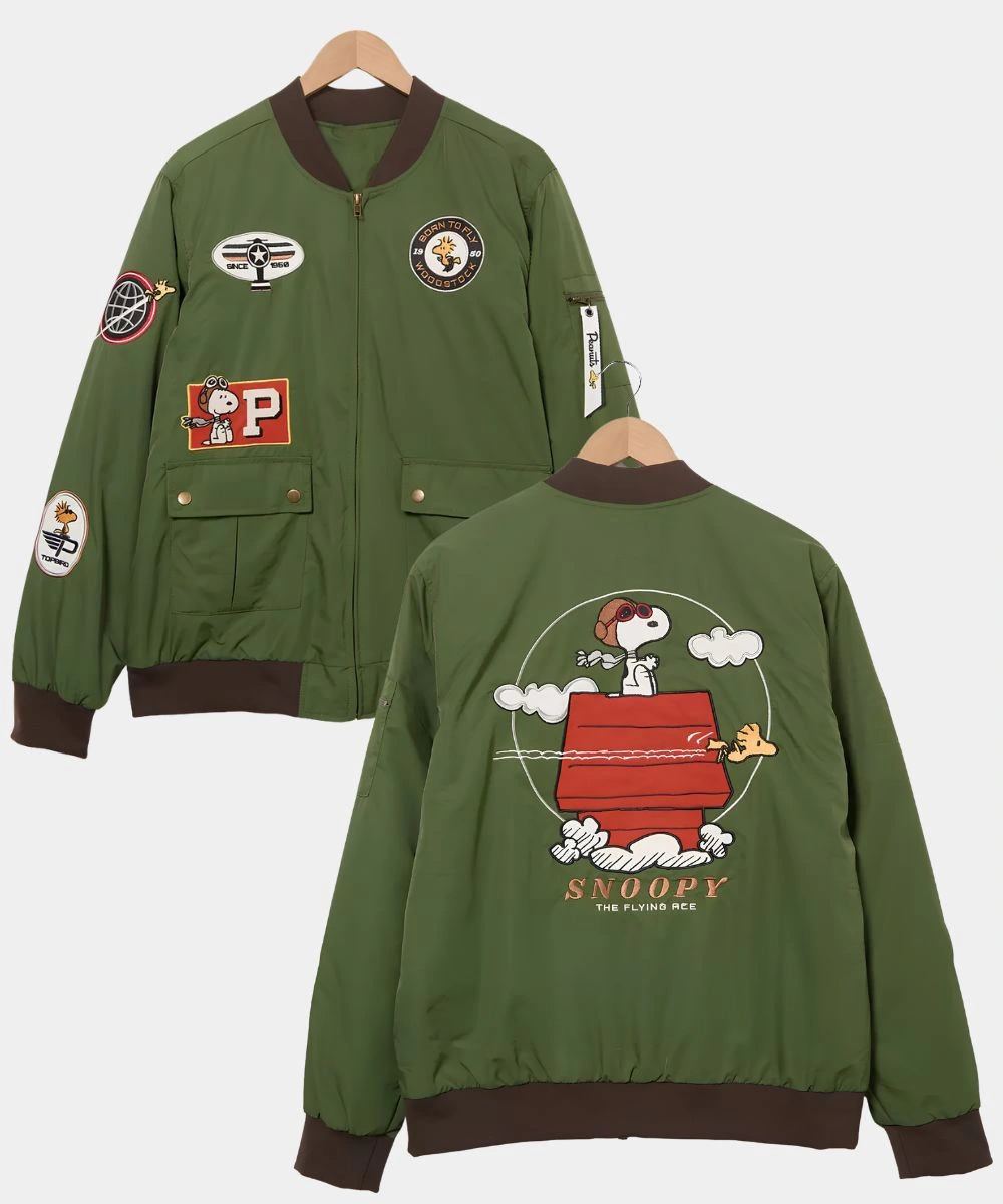 BoxLunch Peanuts Snoopy Flying Ace Bomber Jacket Green