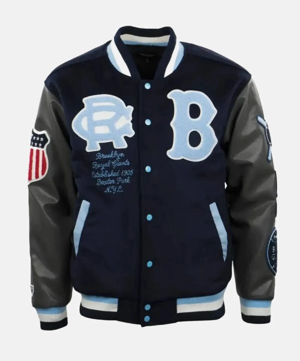 Brooklyn Royal Giants Navy & Grey Varsity WoolLeather Jacket For Men And Women