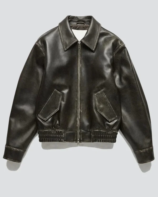 Brushed Black Italian Lambskin Distressed Leather Jacket