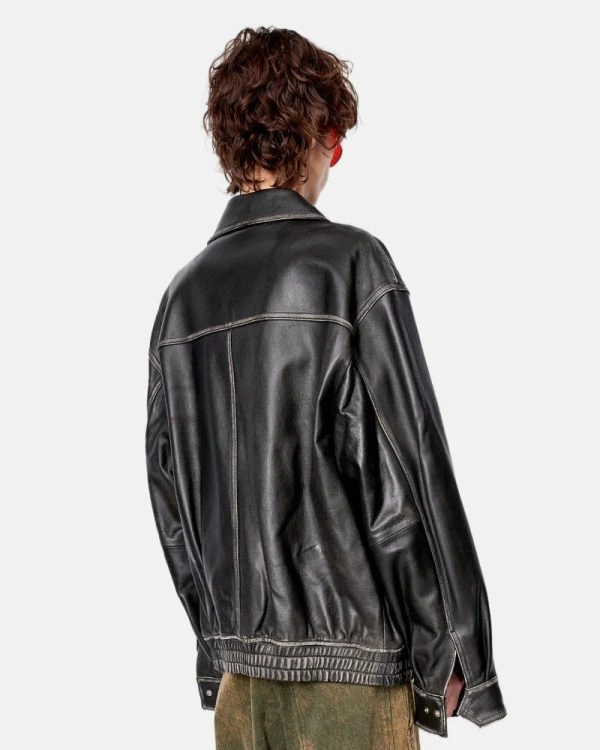 Brushed Italian Lambskin Distressed Jacket Black