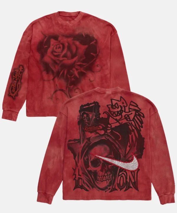 CJ x Nike Tie Dye Thermal Rhinestone Longsleeve T-Shirt Dark Red