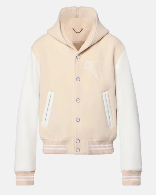 Calfskin Sailor Hooded Varsity Bomber Jacket