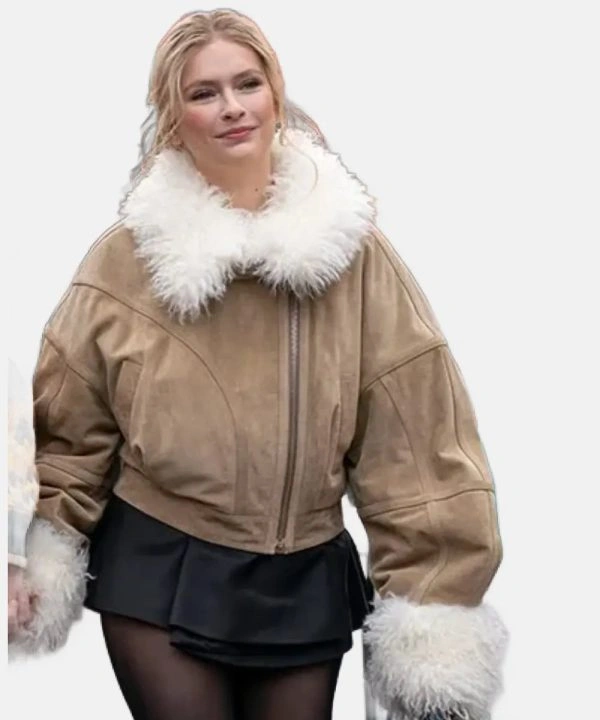 Camille Razat Emily in Paris Season 04 Camille Suede Jacket with Faux Fur Trim