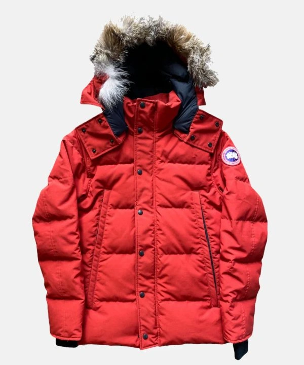 Canada Goose Fur Puffer Red Hooded Jacket