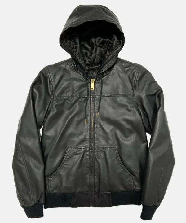 Carhartt Active Black Hooded Leather Jacket For Sale