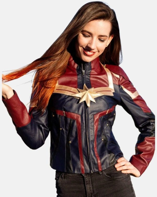 Carol Danvers Captain Marvel Red & Blue Leather Jacket