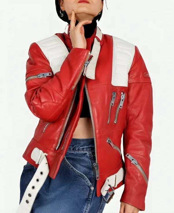 Charlie's Angles Sabina Wilson Red Leather Bomber Jacket