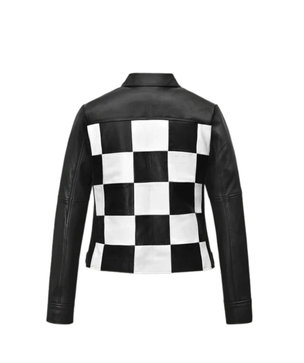 Checker Board Leather Motorcycle Jacket