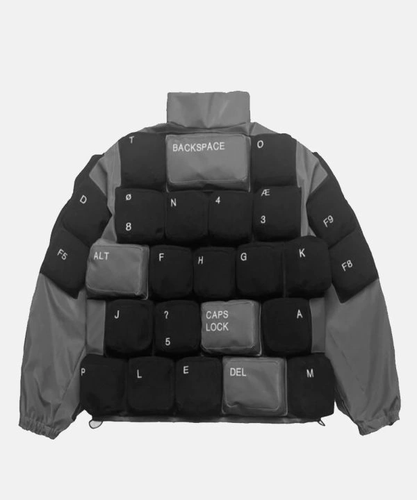 Christine Quinn Black And Grey Keyboard Quilted Puffer Jacket Sale