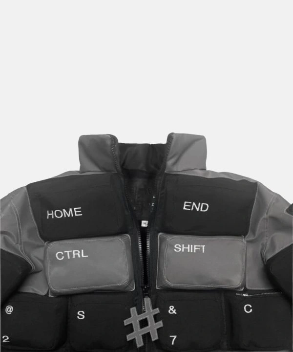 Christine Quinn Keyboard Quilted Puffer Jacket Black And Grey