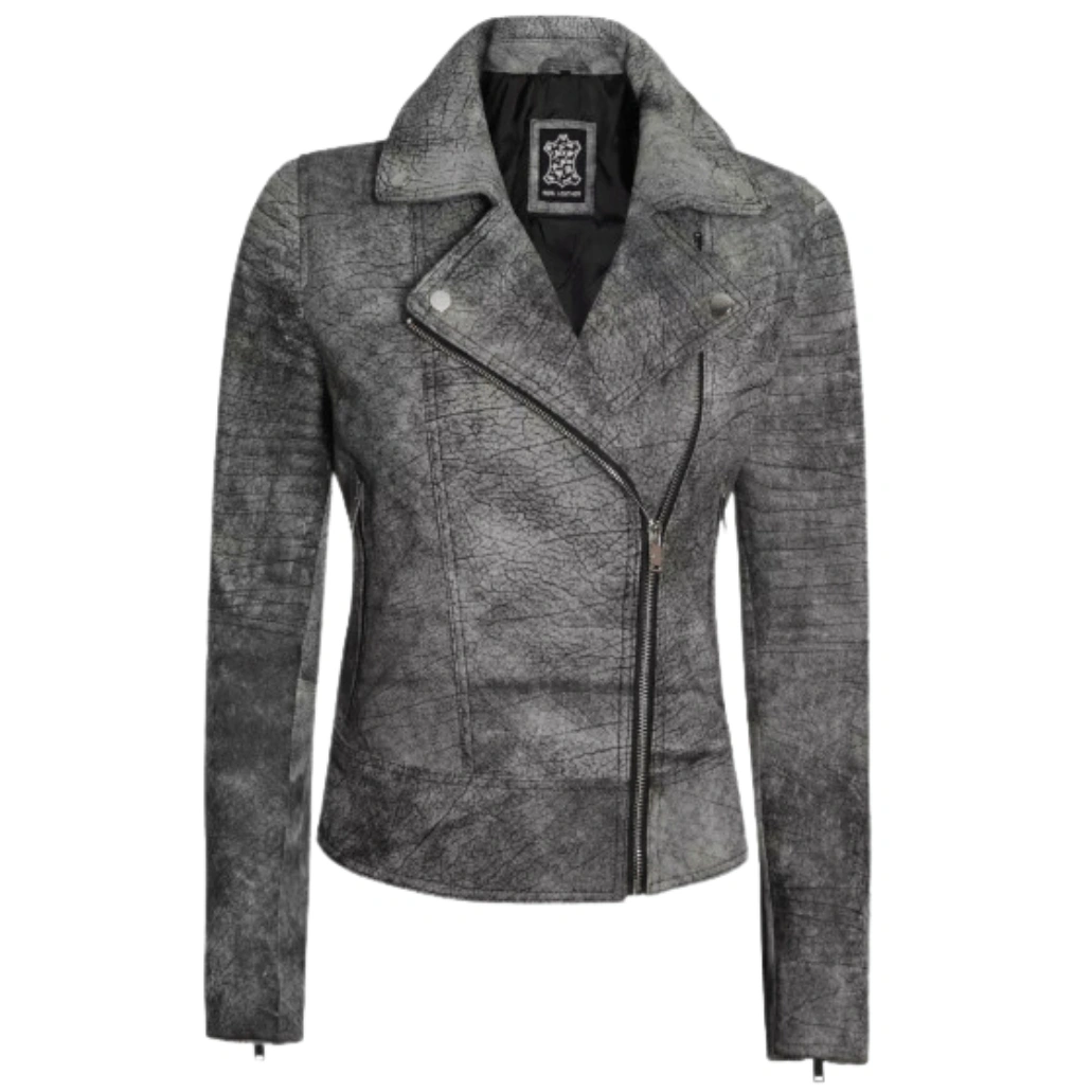Classic Grey Distressed Cafe Racer Jacket
