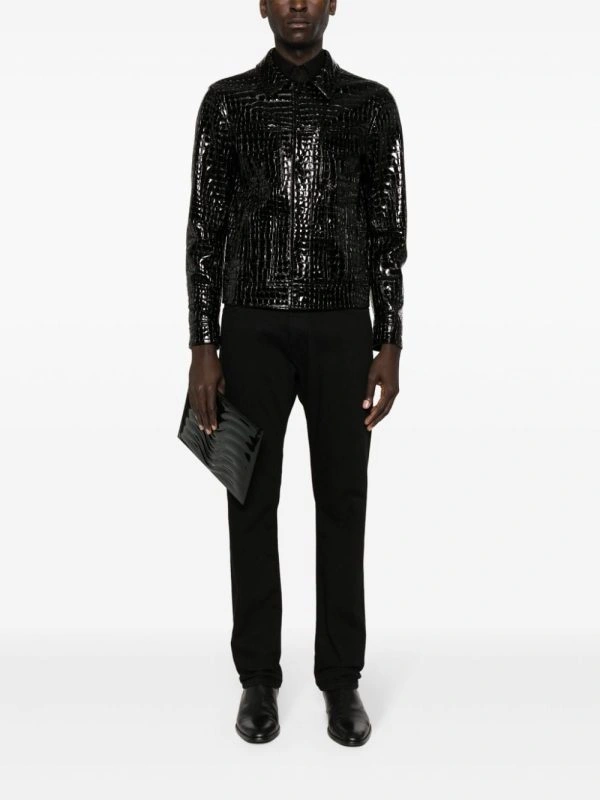 Crocodile Leather Jacket Black