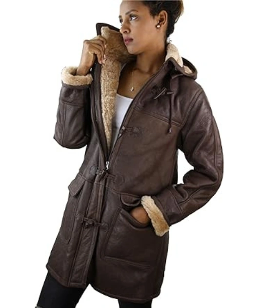 DUFFLE LEATHER LONG COAT BROWN