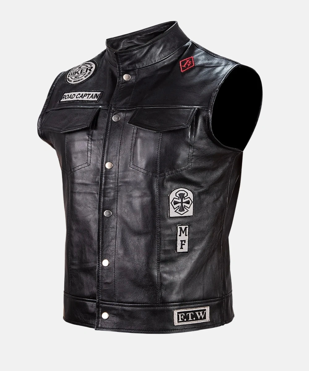 Deacon St. John Days Gone Leather Motorcycle Vest Black