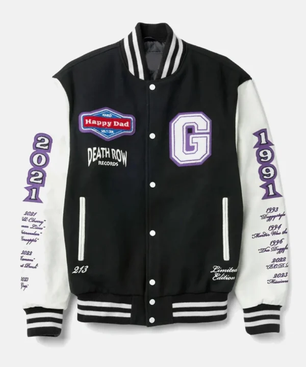 Death Row Happy Dad Black Wool/Leather Varsity Jacket