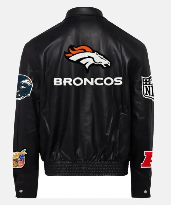Denver Broncos Jeff Hamilton Black Leather Varsity Jacket