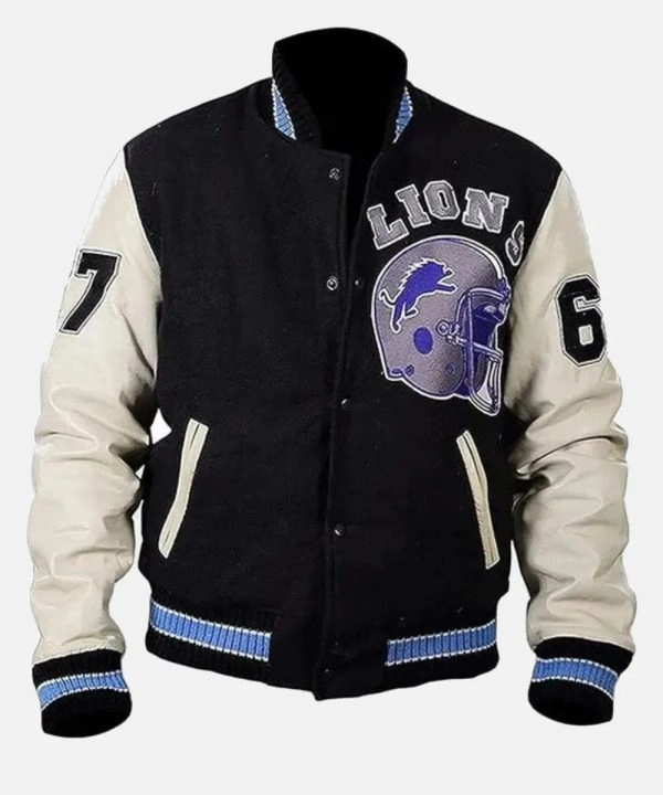 Detriot Lions Varsity Jacket With Off White Sleeve 1
