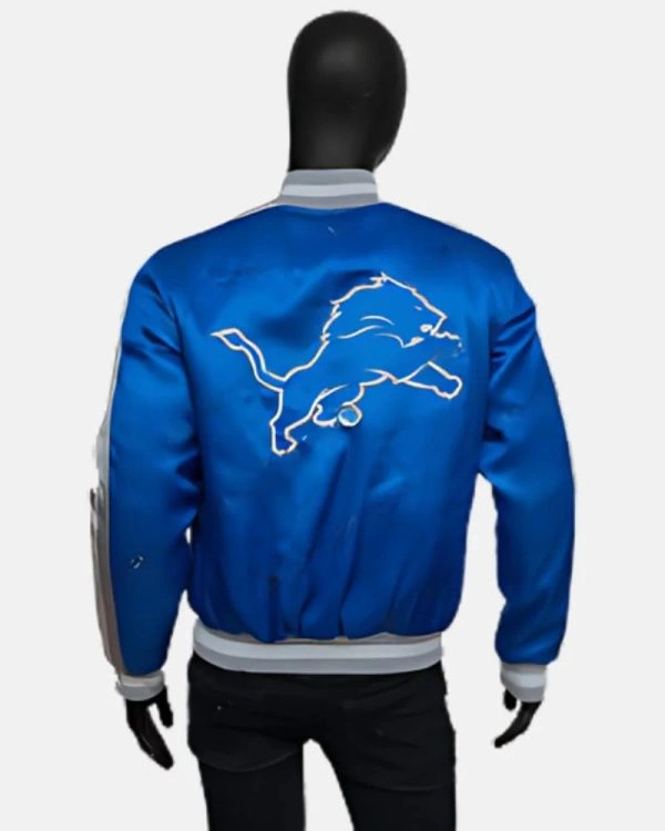 Detroit Lions Calvin Johnson Blue Satin Varsity Jacket