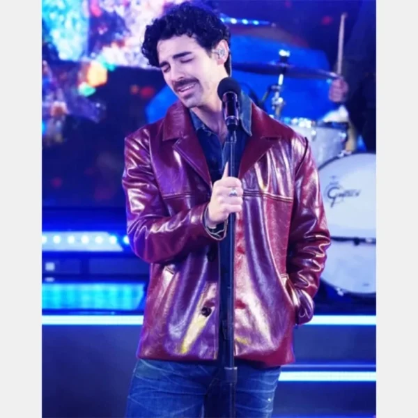 Dick Clark’s New Year’s Rockin’ Eve with Ryan Seacrest Joe Jonas Maroon Leather Jacket