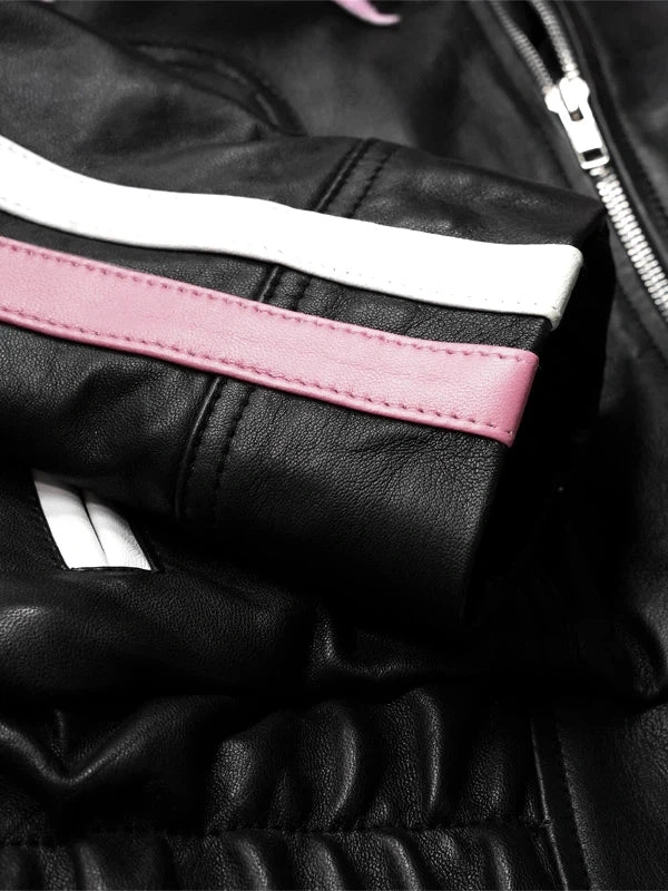 Diddi Moda Arcana Archive Retro Pink Bow Black Leather Jacket