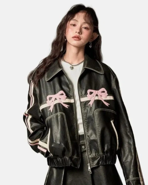 Diddi Moda Pink Bow Leather Jacket