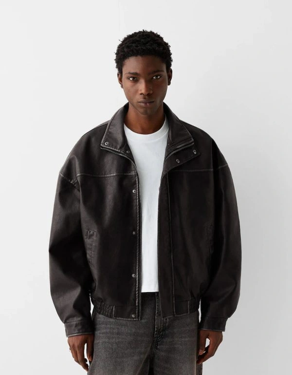 Distressed Black Faux Leather Jacket