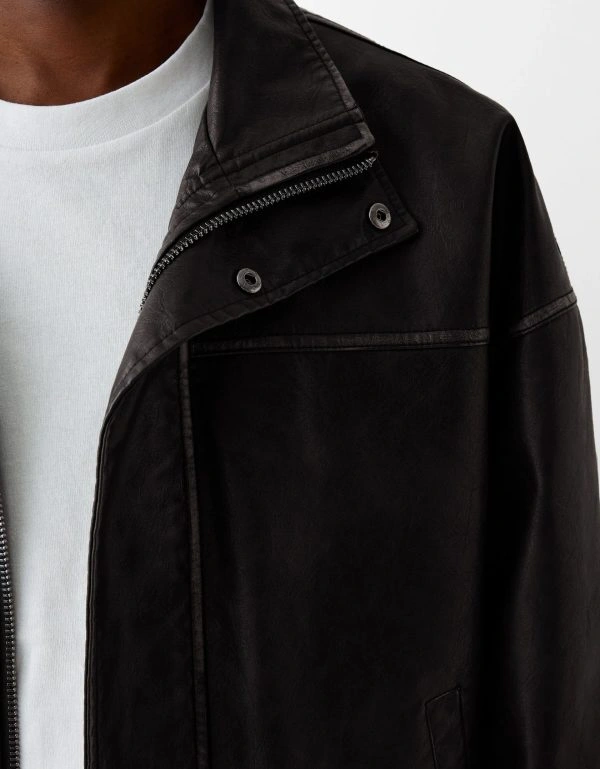 Distressed Leather Oversize Jacket