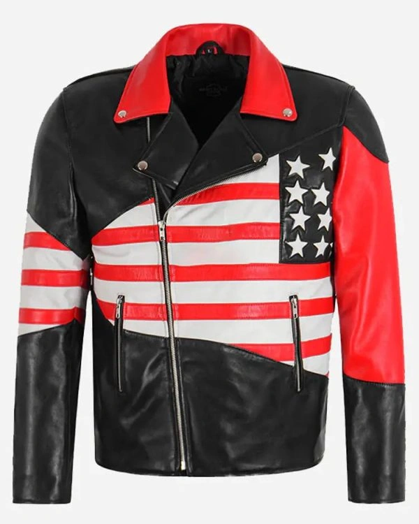 Draper American Flag Independence Day Biker Leather Jacket