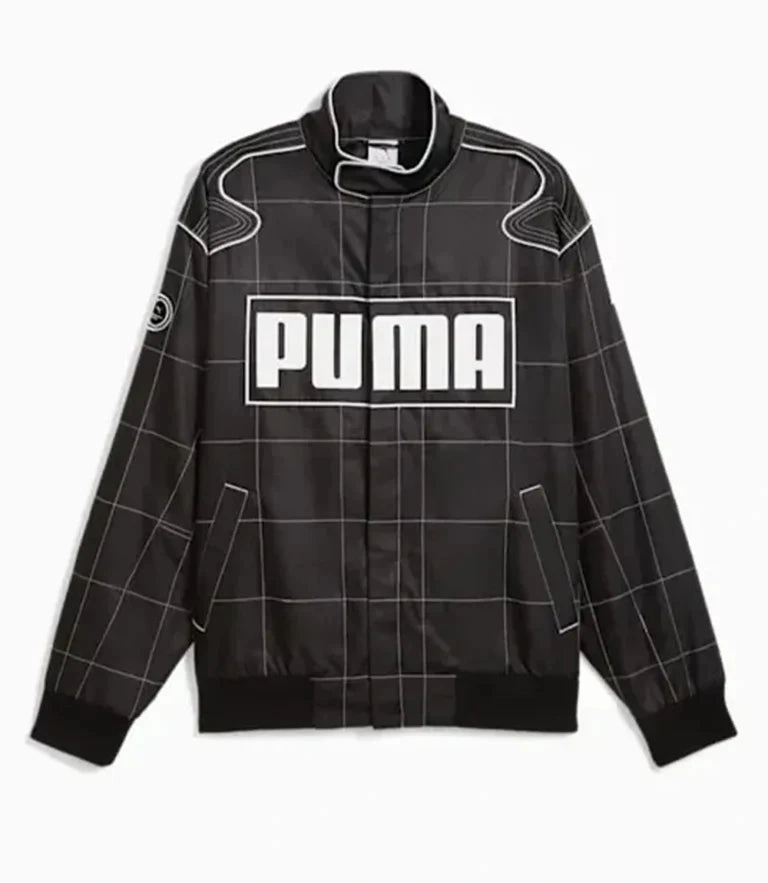 Dua Lipa Oversized Puma Relaxed Racer Bomber Jacket Black
