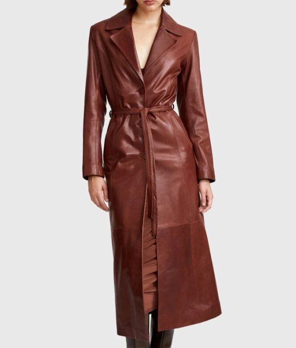 Emily Ratajkowski Brown Premium Leather Coat