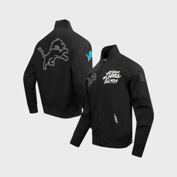 Eminem Detroit Lions EST 1934 Paint The City Twill Full-Zip Black Bomber Jacket