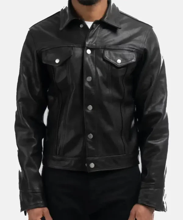 Eminem Houdini Faux Leather Trucker Jacket Black