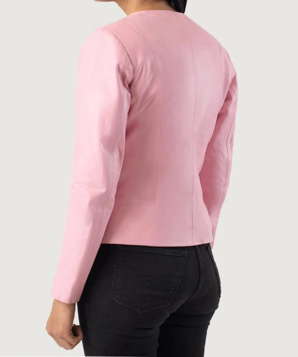 Emma Stone Collarless Pink Leather Jacket