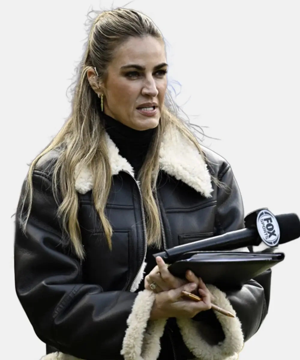 Erin Andrews Black Shearling Aviator Jacket