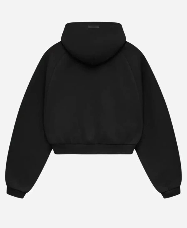 Fear Of God Essentials Cropped Black Pullover Hoodie For Women