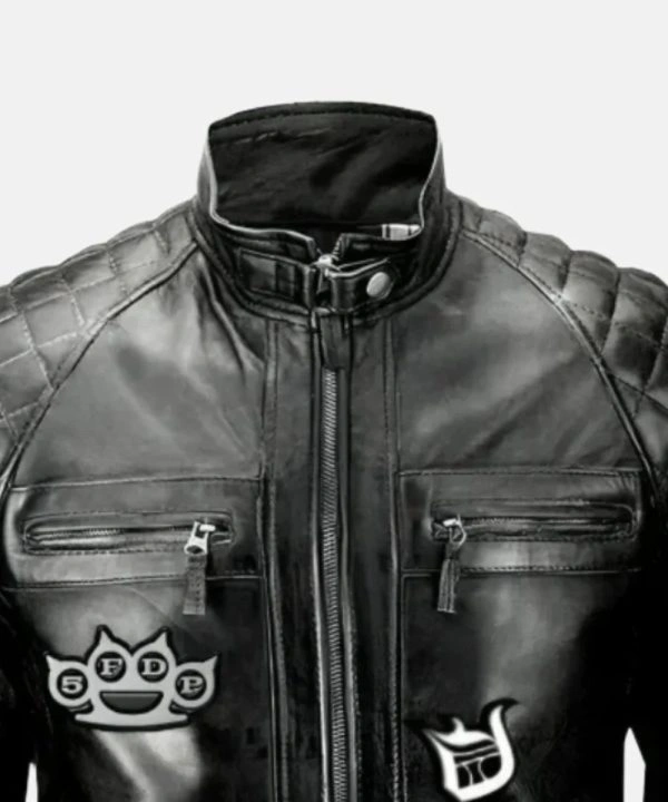Five Finger Death Punch Black Premium and Vintage Leather Cafe Racer Jacket