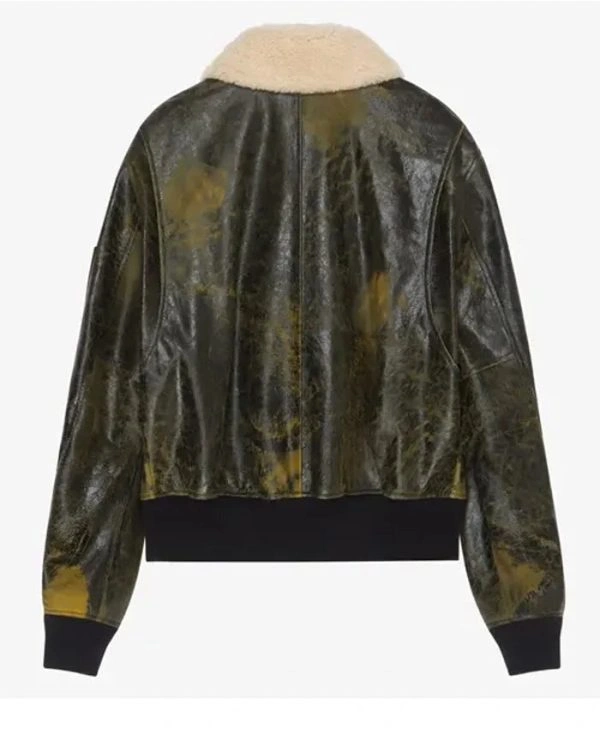 Frenton Aviator Naval Green Leather Fur Aviator Jacket