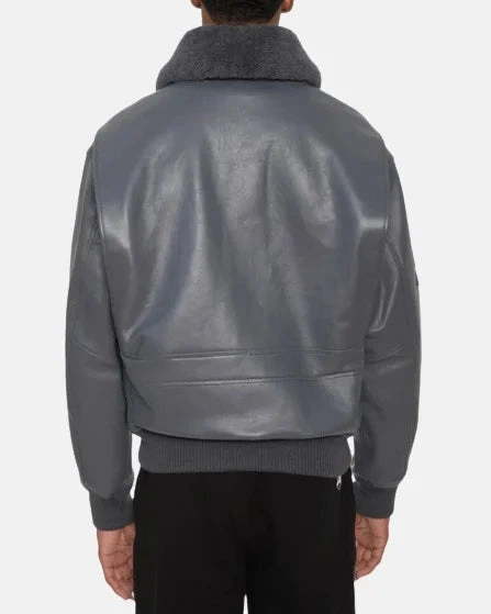 G1 Grey Leather Jacket Men's