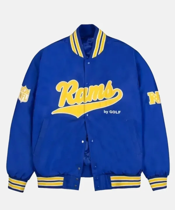 GOLF WANG Royal Los Angeles Rams Satin Bomber Jacket