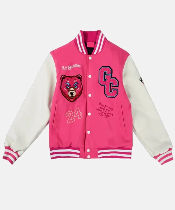 Gag City Pink And White Letterman Varsity Wool Leather Jacket
