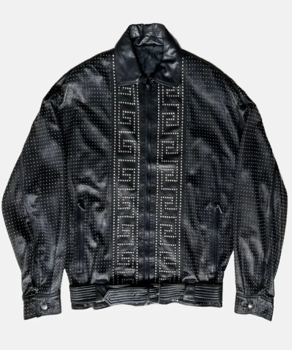 Gianni Versace Leather Jacket Black Studded with zip size IT 52 from the 1990's