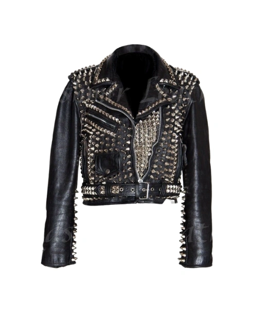 Gigi Hadid Black Cropped Studded Leather Jacket