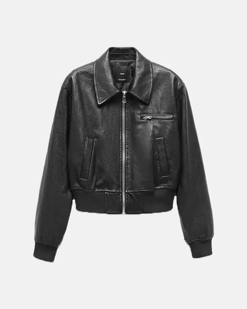 Gigi Hadid Mango Vintage Black Leather-Effect Jacket