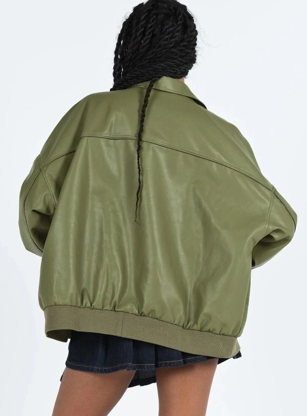 Goldsmith Vintage Green Faux Leather Jacket