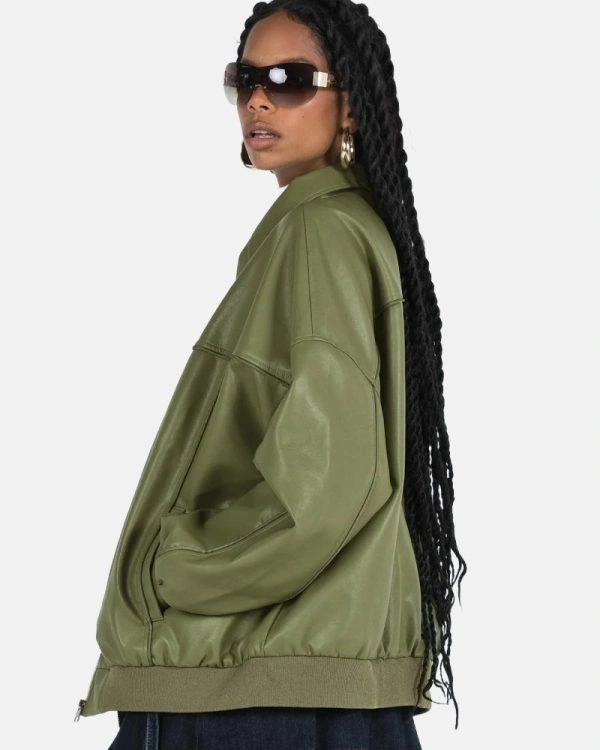 Goldsmith Vintage Green Oversized Faux Leather Jacket