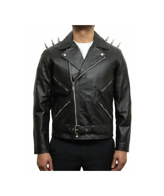 Halloween Devil Spikes Black Leather Jacket