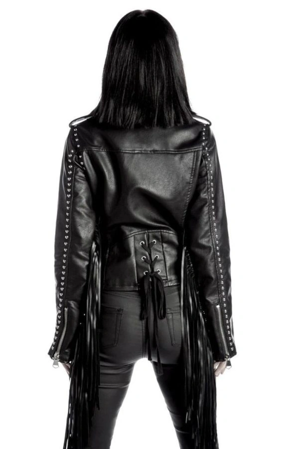 Halloween Fringe Leather Jacket Black